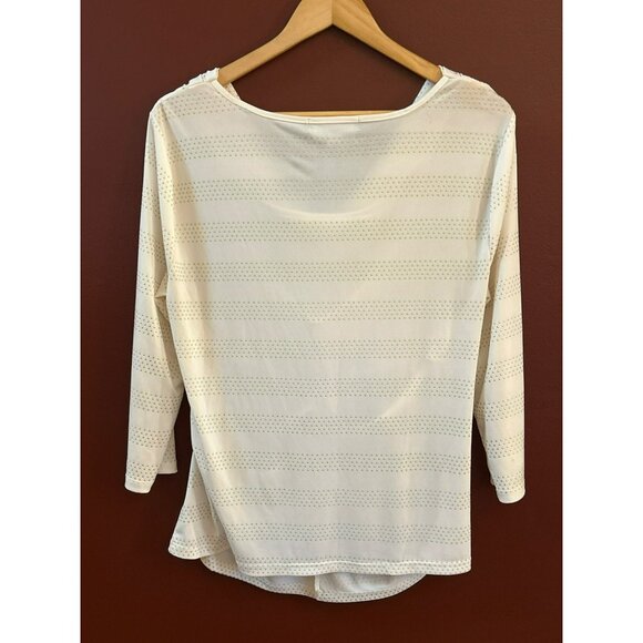 Ellen Tracy Women's Cream Gold Dot Cowl Neck Blouse Size Large Twist Knot Front - Picture 3 of 5